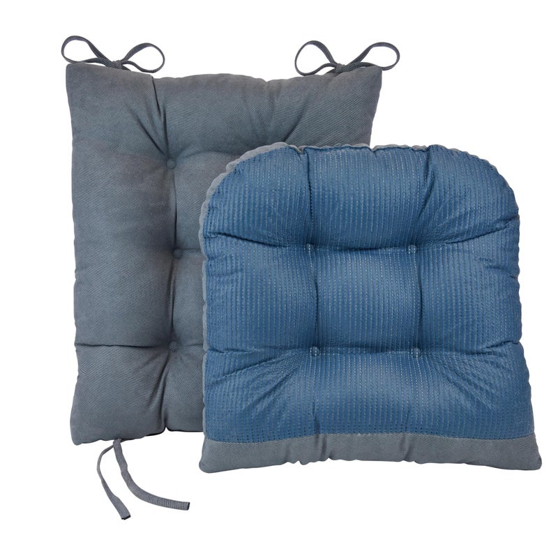 Klear Vu Omega Non-Slip Rocking Chair Cushion Set, Assembled in USA, Thick Padding & Tufted Design, Includes Seat Pad & Back Pillow with Ties, 17x17 Inches, 2-Piece Set, Twillo Bluestone - Image 3